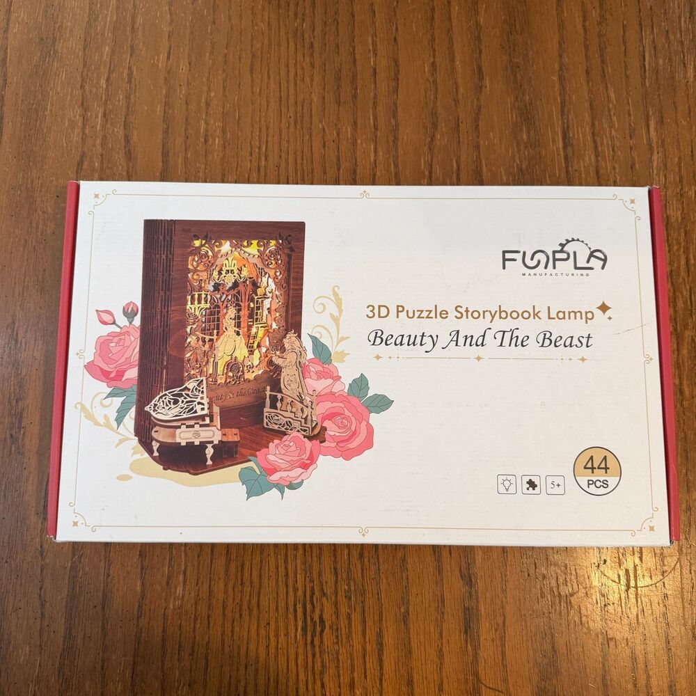 FUNPOLA Beauty & The Beast 3D Wooden Puzzle Storybook LED Lamp Kit New